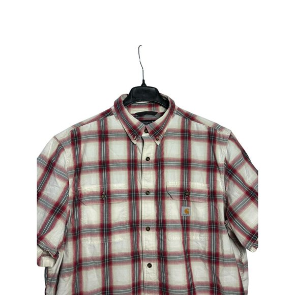 Carhartt Mens Loose Fit Plaid Cotton Button Down Collared Short Sleeve 2XL - Picture 2 of 9